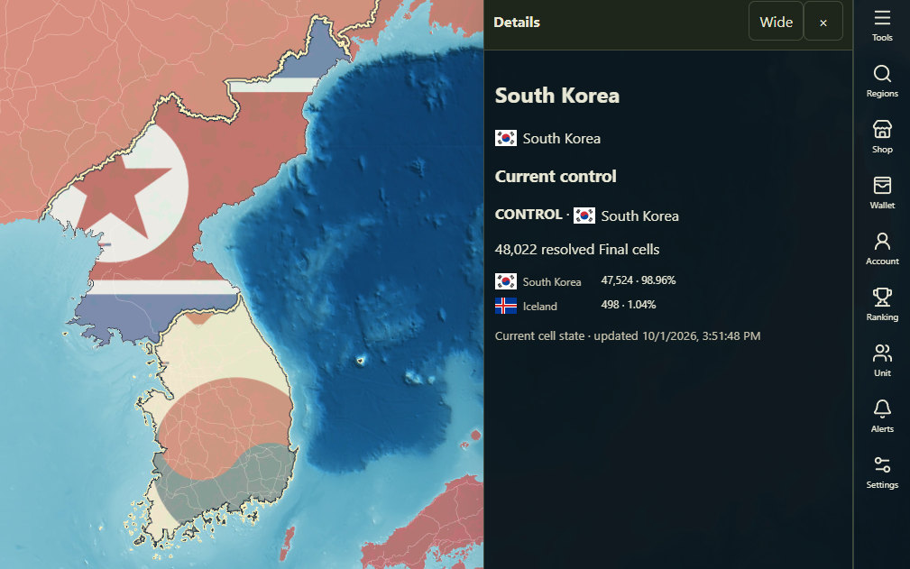 South Korea control panel showing 98.96% held