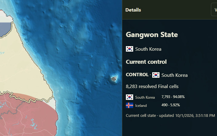 Gangwon State sector panel showing South Korea holding 94.08%