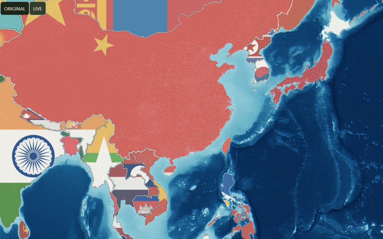 PixelWar world map with territory shown by national flags